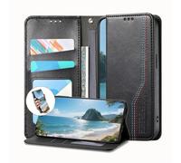 JZ Premium Leather Wallet Caso para Samsung Galaxy A35 5G Magnetic Closure, Protección contra caídas, Ranuras para Tarjetas, Bolsillo en Efectivo, Soporte de pates y Correa de muñeca - Black