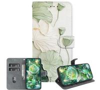 JZ PU Leather Caso para Honor 400 Lite Wallet Cover,Handmade Crystal Texture Painted Pattern with Kickstand & Card Holder - Lotus