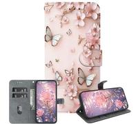 JZ PU Leather Caso para iPhone 12 Mini Wallet Cover,Handmade Crystal Texture Painted Pattern with Kickstand & Card Holder - Butterfly