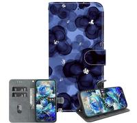 JZ PU Leather Caso para Moto Edge 30 Pro / X30 Wallet Cover,Handmade Crystal Texture Painted Pattern with Kickstand & Card Holder - Blue Flower