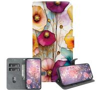 JZ PU Leather Caso para Moto G9 Plus Wallet Cover,Handmade Crystal Texture Painted Pattern with Kickstand & Card Holder - Colored Flowers