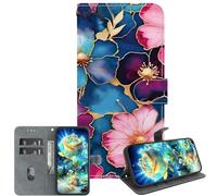 JZ PU Leather Caso para OnePlus Nord N100 Wallet Cover,Handmade Crystal Texture Painted Pattern with Kickstand & Card Holder - Blue Gold Flowers