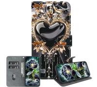 JZ PU Leather Caso para Sony Xperia 1 Wallet Cover,Handmade Crystal Texture Painted Pattern with Kickstand & Card Holder - Black Gold Love