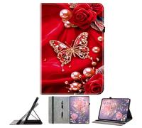JZ PU Leather Crystal Pattern Wallet Caso para Amazon Fire HD 10 & 10 Plus (13th 2023/11th 2021) Cubierta Protectora del Soporte - Pearl Butterfly
