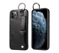 JZ PU Leather Protective Casos Compatible con iPhone 11 Promax - Tapa de Ranura de Tarjeta antisísmica para Soporte de Soporte de Dedos de Pulsera de Cuero Avanzada- Black