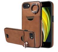 JZ PU Leather Shockproof Protective Case Compatible con iPhone 7 /iPhone se - Premium Leather with 360° Ring Holder Kickstand Credit Card Wallet Card Slot Casos para iPhone 8 / iPhone 6- Brown