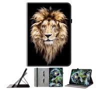 JZ Shockproof Crystal Painted Flip Cover para Amazon Fire HD 10 & 10 Plus (13th 2023/11th 2021) Caso de Cartera de Cuero PU con Soporte de lápiz & Stand - Lion