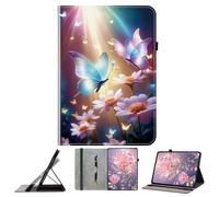 JZ Shockproof Crystal Painted Flip Cover para Amazon Fire HD 10 (7th 2017/9th 2019) Caso de Cartera de Cuero PU con Soporte de lápiz & Stand - Butterfly Love Flowers