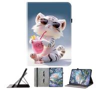 JZ Shockproof Crystal Painted Flip Cover para Lenovo Tab One 8.7 Inch 2025 Caso de Cartera de Cuero PU con Soporte de lápiz & Stand - Fashion Tiger