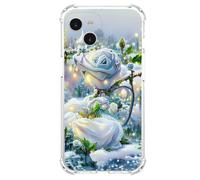 JZ TPU Caso para iPhone 12 Clear Case with Rose Design, Antiamarillecimiento, Anticaída, Carga inalámbrica Cubierta Compatible - White