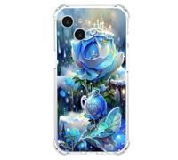 JZ TPU Caso para iPhone 13 Clear Case with Rose Design, Antiamarillecimiento, Anticaída, Carga inalámbrica Cubierta Compatible - Blue