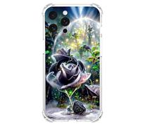 JZ TPU Caso para iPhone 14 Pro Clear Case with Rose Design, Antiamarillecimiento, Anticaída, Carga inalámbrica Cubierta Compatible - Black
