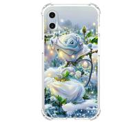 JZ TPU Caso para iPhone 16 Clear Case with Rose Design, Antiamarillecimiento, Anticaída, Carga inalámbrica Cubierta Compatible - White