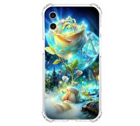 JZ TPU Caso para iPhone 16 Clear Case with Rose Design, Antiamarillecimiento, Anticaída, Carga inalámbrica Cubierta Compatible - Gold