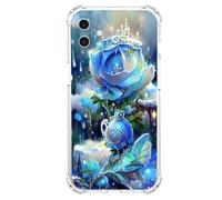 JZ TPU Caso para iPhone 16 Plus Clear Case with Rose Design, Antiamarillecimiento, Anticaída, Carga inalámbrica Cubierta Compatible - Blue