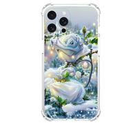 JZ TPU Caso para iPhone 16 Pro MAX Clear Case with Rose Design, Antiamarillecimiento, Anticaída, Carga inalámbrica Cubierta Compatible - White