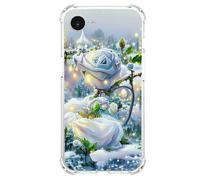 JZ TPU Caso para iPhone 16e Clear Case with Rose Design, Antiamarillecimiento, Anticaída, Carga inalámbrica Cubierta Compatible - White