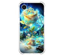 JZ TPU Caso para iPhone 16e Clear Case with Rose Design, Antiamarillecimiento, Anticaída, Carga inalámbrica Cubierta Compatible - Gold