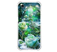 JZ TPU Caso para iPhone 17 Air Clear Case with Rose Design, Antiamarillecimiento, Anticaída, Carga inalámbrica Cubierta Compatible - Green