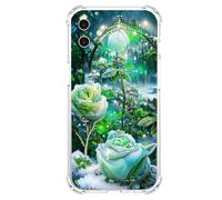 JZ TPU Caso para iPhone 17 Clear Case with Rose Design, Antiamarillecimiento, Anticaída, Carga inalámbrica Cubierta Compatible - Green