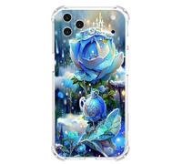 JZ TPU Caso para iPhone 17 Pro Clear Case with Rose Design, Antiamarillecimiento, Anticaída, Carga inalámbrica Cubierta Compatible - Blue