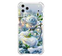 JZ TPU Caso para iPhone 17 Pro MAX Clear Case with Rose Design, Antiamarillecimiento, Anticaída, Carga inalámbrica Cubierta Compatible - White