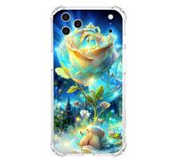 JZ TPU Caso para iPhone 17 Pro MAX Clear Case with Rose Design, Antiamarillecimiento, Anticaída, Carga inalámbrica Cubierta Compatible - Gold