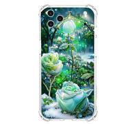 JZ TPU Caso para iPhone 17 Pro MAX Clear Case with Rose Design, Antiamarillecimiento, Anticaída, Carga inalámbrica Cubierta Compatible - Green