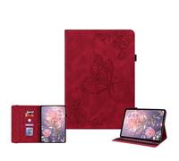 JZ Vintage Floral Butterfly Design Premium PU Leather Caso para Lenovo Tab P11 / P11 Plus 2021 11 Inch Multi-Angle Viewing Cubierta de Soporte con Soporte de lápiz - Red