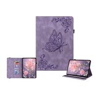 JZ Vintage Floral Butterfly Design Premium PU Leather Caso para Samsung Galaxy Tab A7 Lite (8.7 Inch) Multi-Angle Viewing Cubierta de Soporte con Soporte de lápiz - Violet