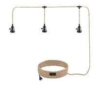 JZCDR Lámpara Colgante con Enchufe y Interruptor, 3 Luces Portalámparas E27, Cable Lampara de Cuerda de Cáñamo Vintage Industrial DIY, para Dormitorio, Comedor, Sin Bombilla
