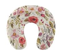 JZemdybill Almohada de viaje, almohada de cuello de flores de amapolas de acuarela para viajes, almohada de apoyo portátil de espuma viscoelástica para dormir