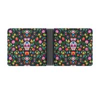JZemdybill Billetera de cuero Venice Italia, billetera plegable de cuero para tarjetas de crédito, monedero delgado, Calaveras mexicanas de azúcar, One Size