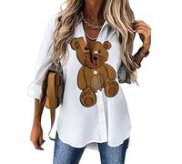 JZemdybill Blusa de manga larga para mujer, con diseño de oso de peluche, camisa con botones para fiesta de trabajo, Oso de peluche, XXL