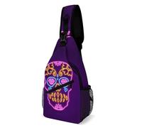 JZemdybill Bolsa cruzada, bolsa de pecho de calavera de neón morado, bolsa bandolera para viajes, compras, deportes, Estilo:, 38x20cm