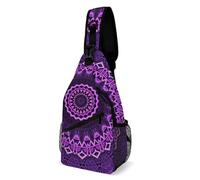 JZemdybill Bolsa cruzada, bolsa de pecho de mandala morada, bolsa bandolera para viajes, compras, deportes, Estilo:, 38x20cm