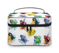 JZemdybill Bolsa de cosméticos, bolsa de maquillaje Yorkshire Terrier, bolsa de aseo de viaje de cuero para mujer, Loro acuarela 3D, 25x18x15cm