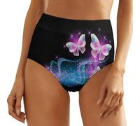 JZemdybill Bragas para mujer, color mármol negro, ropa interior elástica de cintura alta para mujer, Mariposas rosadas de noche brillante, M