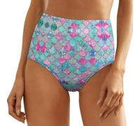 JZemdybill Bragas para mujer, con estampado de vaca, ropa interior elástica de cintura alta para mujer, Escalas de sirena de acuarela arcoíris, S