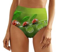 JZemdybill Bragas para mujer, estampado japonés, ropa interior elástica de cintura alta para mujer, Ladybug Ladybird Green Landscape, L