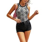 JZemdybill Camiseta sin mangas, chaleco de mujer con alfabeto en lengua de signos, camiseta sin mangas, camiseta de yoga, chaleco deportivo, Calavera gótica, damasco, aterrador, Halloween, S