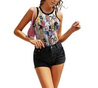 JZemdybill Camiseta sin mangas de piel de vacuno marrón para mujer, camiseta deportiva para yoga, Caballos de dibujos animados coloridos, L