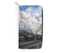 JZemdybill Cartera de cuero, bonito gato verde, tamaño pequeño y gran capacidad, fácil de transportar, Tren de vapor ferroviario, 19.7x10.5cm, Moderno