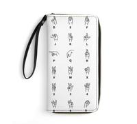 JZemdybill Cartera de cuero, cabeza de calavera de gato, tablero de bruja, gótico negro, con cuerda, tamaño pequeño y gran capacidad, fácil de transportar, Alfabeto de lenguaje de señ, 19.7x10.5cm