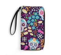 JZemdybill Cartera de cuero, cabeza de calavera de gato, tablero de bruja, gótico negro, con cuerda, tamaño pequeño y gran capacidad, fácil de transportar, Día de Muertos mexicano, 19.7x10.5cm