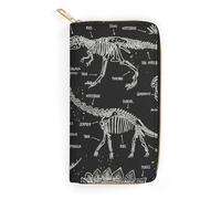 JZemdybill Cartera de cuero, calavera y huesos cruzados, tamaño pequeño y gran capacidad, fácil de transportar, Dinosaurio negro, 19.7x10.5cm, Moderno