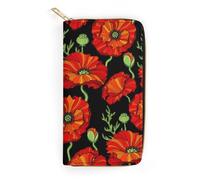 JZemdybill Cartera de cuero, calavera y huesos cruzados, tamaño pequeño y gran capacidad, fácil de transportar, Flores de amapola roja, 19.7x10.5cm, Moderno