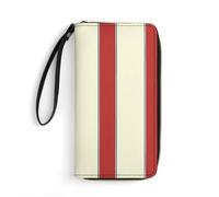 JZemdybill Cartera de cuero, diseño de flores de amapola, con cuerda, tamaño pequeño y gran capacidad, fácil de transportar, Rayas rojas y crema, 19.7x10.5cm, Moderno