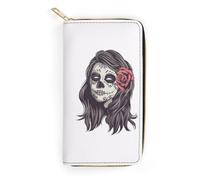JZemdybill Cartera de cuero, divertida calavera de esqueleto Rock and Roll, tamaño pequeño y gran capacidad, fácil de transportar, Calavera Princesa Oveja, 19.7x10.5cm, Moderno