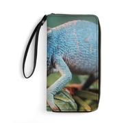 JZemdybill Cartera de cuero, estilo africano, con cuerda, tamaño pequeño y gran capacidad, fácil de transportar, Camaleón divertido, 19.7x10.5cm, Moderno